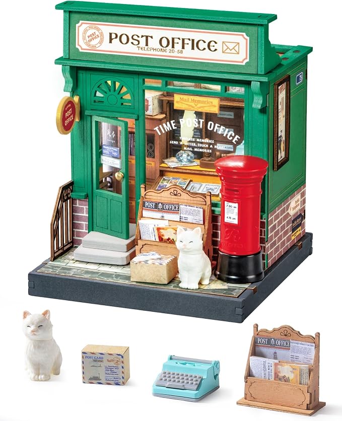 Robotime DIY Miniature House Kit for Adults, 1:28 Diorama Dollhouse with LED Lights, 3D Wooden Puzzles for Adults, Creative Crafts & Unique Gift for Craft Enthusiasts (Century Post Office)