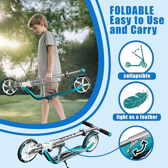 Adult Scooter with Big Wheels | Adjustable Height, Foldable Aluminum Frame | Smooth Ride for Urban Commuting and Outdoor Fun | Suitable for Teens 8-12 | 220 lbs Weight Limit