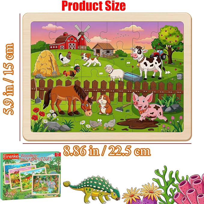 Wooden Puzzles for Kids Ages 4-6, Set of 4 Packs with 24 Piece Wooden Jigsaw Puzzles Preschool Educational Learning Toys Gifts for 3 4 5 6 Boys Girls