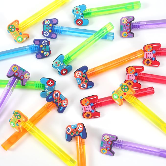 24Pcs Video Game Bubble Wands for Kids Party Favors Supplies Decorations, Pinata Goodie Bag Stuffers & Classroom Prizes Valentines Easter Halloween Christmas Stuffers