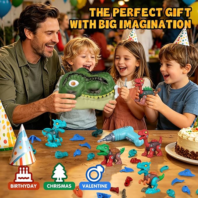 Drefirsa Dinosaur Toys for Kids Age 3-5 5-7, 8Pcs Take Apart Dinosaur Set | Trex Storage Case, Electric Drill Toy, STEM Building Toy, Christmas Birthday Gift for 3 4 5 6 Year Old Boy, Party Favor