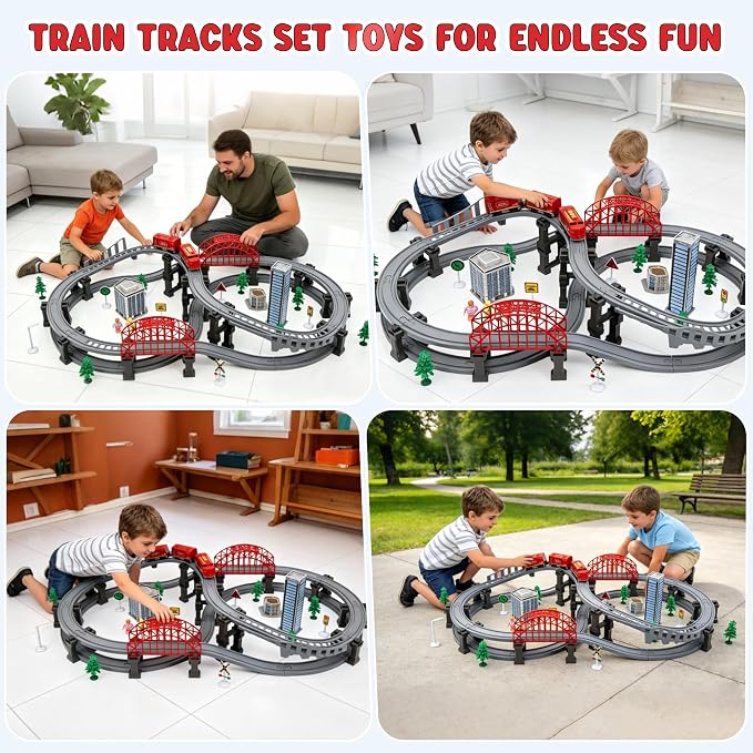 Wdmiya Train Sets for Toddlers, 128 Pcs Trains Toy with Battery Operated & Tracks (Magnetic Connection), Compatible with Thomas, Brio, Christmas Toy Gifts for 3 4 5 6 7 8 Years Old (Forest)