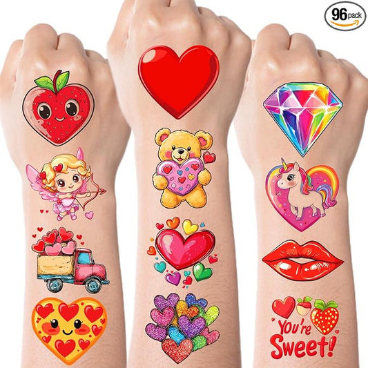 JCFIRE Valentines Day Stickers for Kids Temporary Tattoos, Heart Stickers for Valentines Day Gifts for Kids Classroom Exchange, Waterproof Decals for Party Favors, Goodie Bags, Crafts