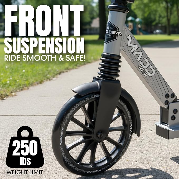 Kick Scooter for Kids, Teens & Adults - Lightweight Durable Frame, Smooth Ride, Sturdy Deck - Fun Rides for All Ages - Madd Gear