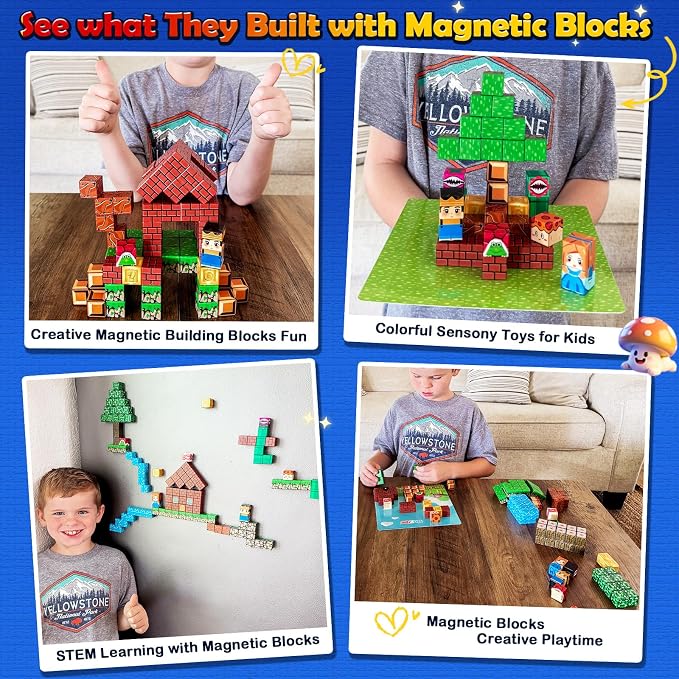 Soyee Magnetic Blocks 100PCS Magnetic Building Blocks Cubes Kids Boys Girls Toys for Ages 3-5 5-7 8-10 STEM Sensory Learning Building Magnet Toys 3-12 Year Old Girls Boys Birthday