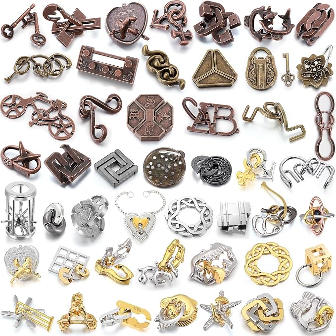 48 Pcs 3D Metal Puzzles Difficult Metal Brain Assortment for Adults Highly Hard Brain Iq Logic Test Disentanglement for Mind Challenge(Vivid Style)