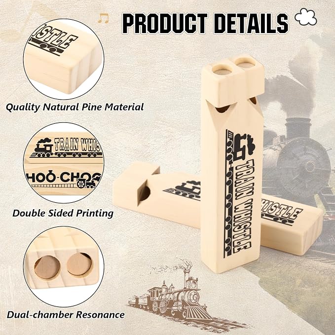 Chicingyou 8 Set Wooden Train Whistle Train Conductor Costume Choochoo Hat Dress up Kit Wood Choochoo Whistles Birthday Decorations Favors Noisemakers Goodie Bag Filler (Blue)