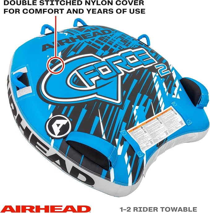 Airhead G-Force Towable Tube for Boating, 1-4 Rider Inflatable Boat Tube for Water Tubing, Heavy Duty Full Nylon Cover, Stabilizer Fins with Neoprene Knuckle Guards, Speed Safety Valve
