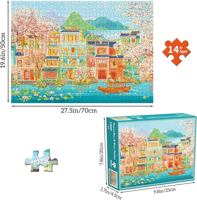 Puzzles for Adults 1000 Pieces, Jigsaw Puzzle for Adults, Fun Challenging Puzzle, Painted Boat Puzzles Game, Interlock Perfectly No Dust, Gifts for Father's Mother’s Day