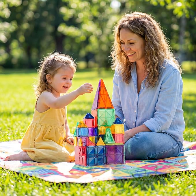 NEOROD Magnetic Tiles Travel Set - 72 PCS Regular & Mini Mixed Building Tiles - STEM Educational Toys for Toddlers & Kids - Portable Storage Box for Outing - Birthday Gift for Boys Girls