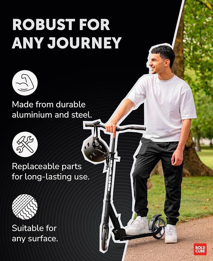 BOLDCUBE Big 2 Wheeler | Scooter for Kids & Teens Ages 7+ Years | Play & Commute | Front Suspension Fit with 200MM Wheels | Height Adjustable 86 to 111 cm