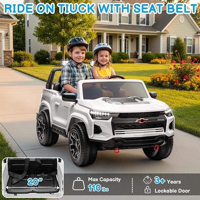Winado 24V Licensed Chevrolet Colorado Electric Car for Kids, Ride on Toys for Toddlers with Remote Control, 2 Seater Electric Car Ride On Vehicle w/Bluetooth, Soft Start, LED Lights - White
