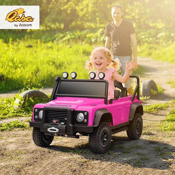 Qaba Land Rover 110SVX Licensed Electric Car for Kids, 12V Battery Powered Kids Ride On Car with Remote Control, Dual Motors, Spring Suspension, LED Lights, 3 Speeds Ride On Truck, Pink