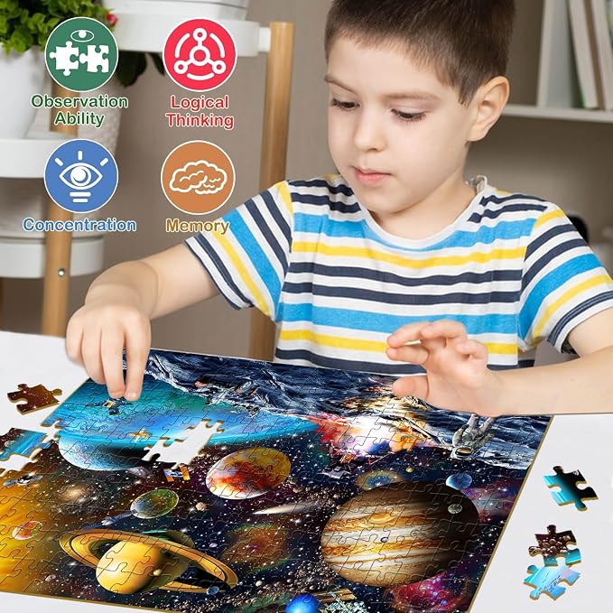 Puzzles for Kids Ages 8-10 Year Old - Solar System Planets, 200 Pieces Spacewalk Jigsaw Puzzles for Kids Ages 6-8, Learning Educational Toys for Boys and Girls