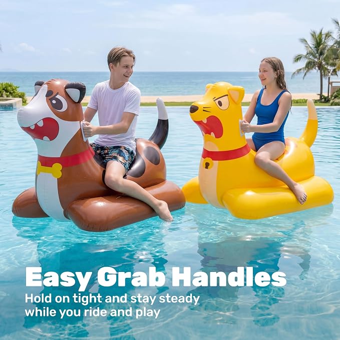 Sloosh Inflatable Pool Float Battle Game Set for Kids Adults-Includes 2 Giant Ride On Pool Toy Kitten & Puppy for Outdoor Swimming Party Family Activities