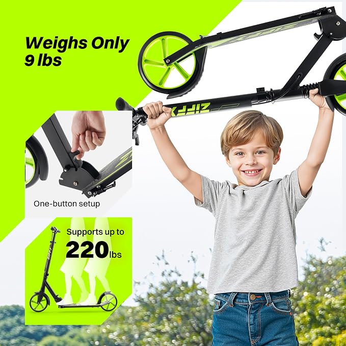 JOVA ZIFFY Scooter for Kids with Hand Brake, Foldable Kick Scooter for Ages 6-12, Lightweight Scooter for Boys with 4 Adjustable Heights, ABEC9 Bearings, Supports Up to 220 lbs