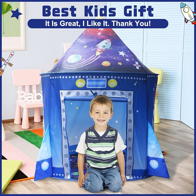 Kaivee Rocket Ship Space Pop Up Play Tent for Kids-Astronaut Pretend Playhouse Gift for 3-5 Year Old Girls Boys