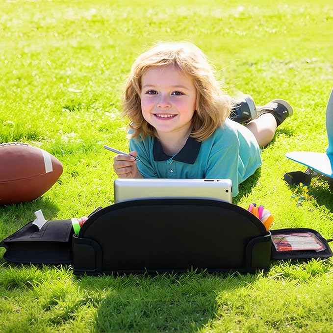 Kids Travel Tray for Car Seat, Toddler Road Trip Essentials With Drawing Kit, Travel Activities Must Haves (Black)