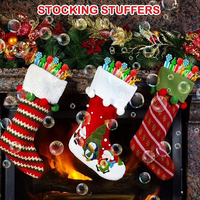 Holiday Mini Bubbles Wand Toys Gifts for Toddlers 20 Pack, Winter New Year Party Favors Supplies Goodie Bags Stocking Stuffers for Kids, Small School Classroom Prizes Treats Trinkets for Students