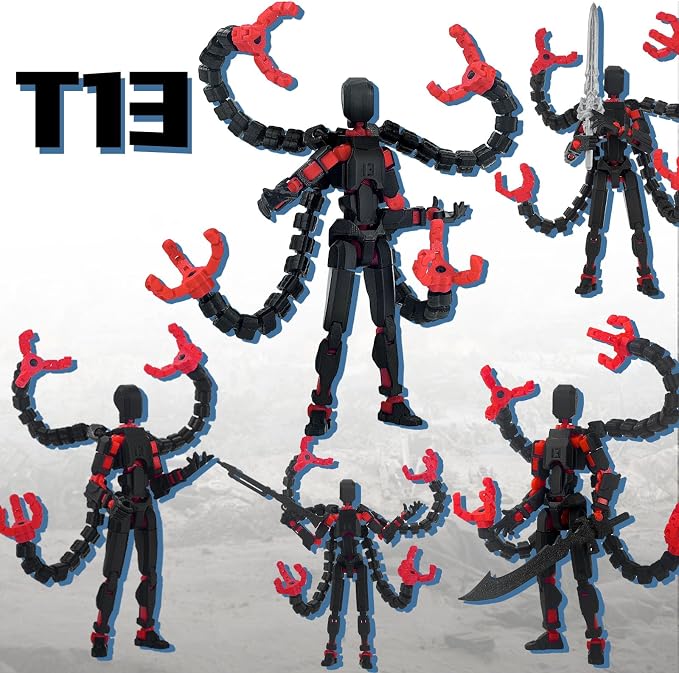 T13 Already Assembled Action Figure Accessories,T13 Multi-Jointed Movable,for Collectors Desktop Decorations t-13 Movability 3D Printed Toys (Black Red, 5.5inch)