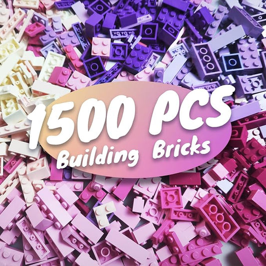 HUIZDQ 1500 Pieces Building Bricks, Building Bricks Set for Girls Age 6-7-8-12, Classic Bulk Small Blocks, Blocks Set (Pink Purple White)