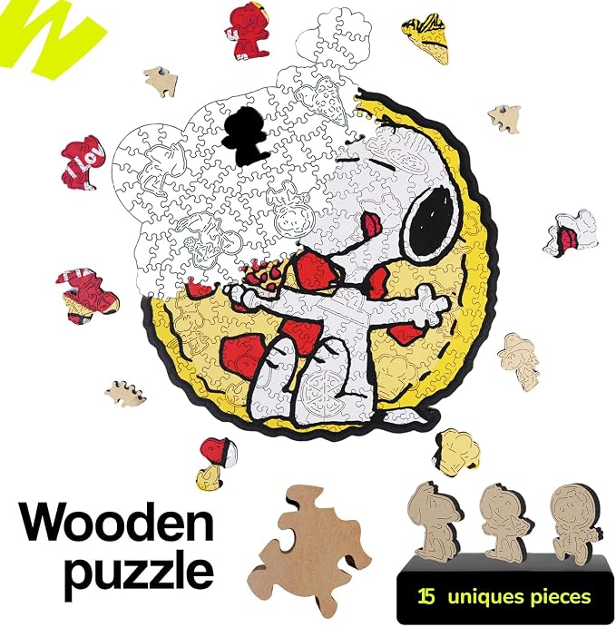 Snoopy Wooden Puzzles for Adults – Peanuts Gift for Kids & Children, 200 Pieces 5mm Thick Unique Shaped Jigsaw Puzzles, Collectible Home Decor, Officially Licensed Merchandise, 11.2" x 12.5"