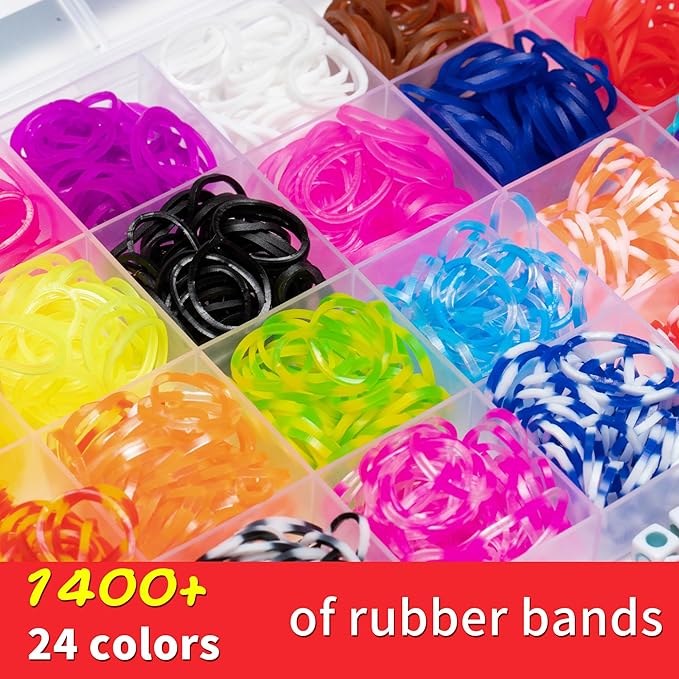 XKDOUS 24 Colors Rubber Band Bracelet Kit, Bracelet Making Kit for Art and Craft, Rubberband Bracelets kit for Kids Ages 6+