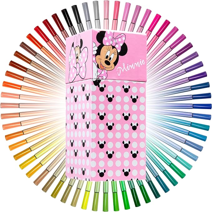 Disney Minnie Mouse Coloring Pens for Kids, 60Pcs Fine Tip Markers Art Supplies - Girls Gifts (Pink)