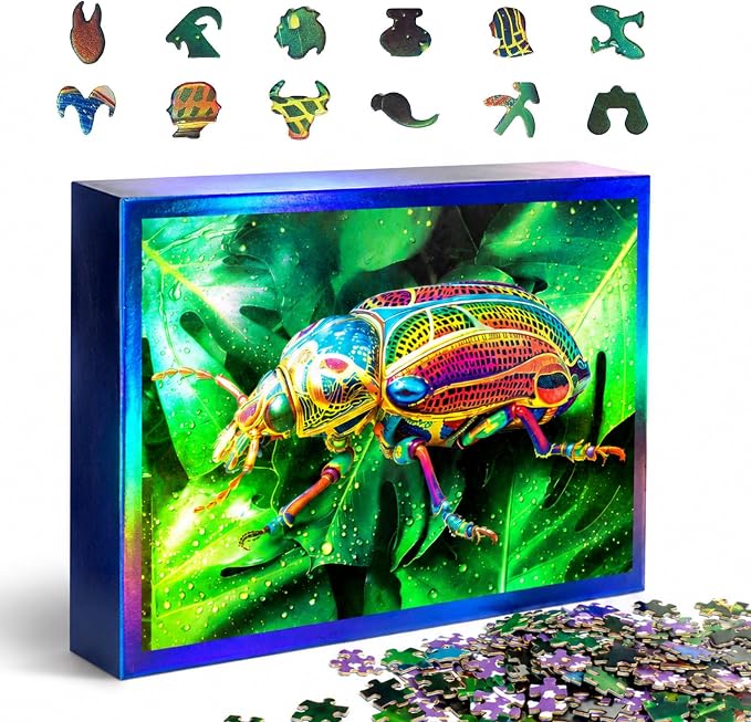 Unique Jigsaw Puzzles 1000 Pieces for Adults, Laser Rainbow Reflection Unique Puzzles, Cool Puzzles for Adult in Game Night, Beetle Theme, Unique Gifts for Puzzle Lovers