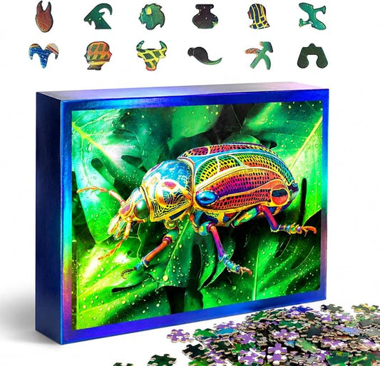 Unique Jigsaw Puzzles 1000 Pieces for Adults, Laser Rainbow Reflection Unique Puzzles, Cool Puzzles for Adult in Game Night, Beetle Theme, Unique Gifts for Puzzle Lovers