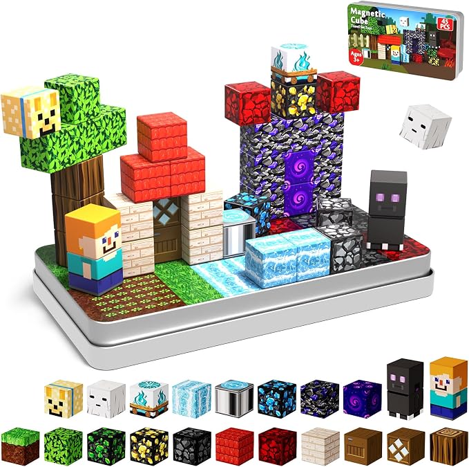 45 PCS 0.8in Mini Magnetic Blocks - Travel Magnet Toys for Kids with Portable Metal Box, Stacking Magnets, for Boys and Girls Age 3+ Years Old (Theme: Portal)