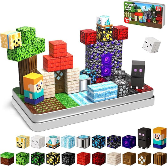 45 PCS 0.8in Mini Magnetic Blocks - Travel Magnet Toys for Kids with Portable Metal Box, Stacking Magnets, for Boys and Girls Age 3+ Years Old (Theme: Portal)