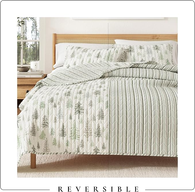 Great Bay Home Lodge Quilt Set - 3-Piece King/California King Size Rustic Bedding Set - Lightweight, All-Season, Reversible Bedspread (Lodge Trees)