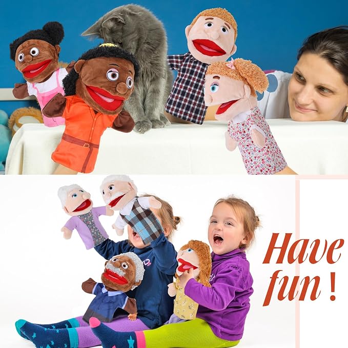 Shappy 12 Pcs Family Hand Puppets 12 Inch Grandparents, Mom & Dad, Brother & Sister, Son Daughter Plush Hand Puppet Toys Role-Play Toy Gifts for Christmas Kids Storytelling School Teaching