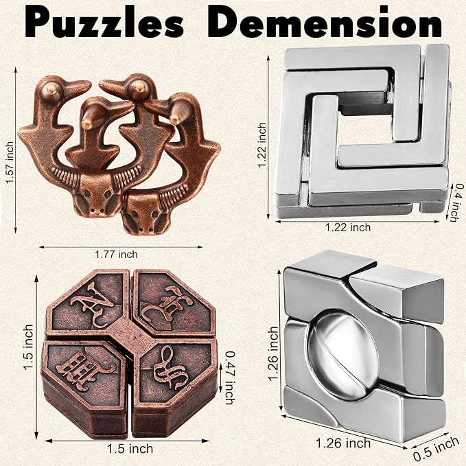 Wettarn 9 Pcs Metal Brain Teaser Puzzles 3D Steel Puzzle Set for Adults IQ Logic Challenge Disentanglement Unlock Interlocking Games Smart Logic Test Toys for Adults Mind Challenge(Diverting Style)