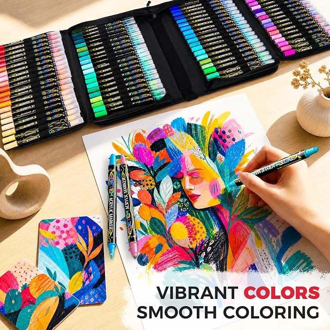 Betem 120 Colors Dual Tip Acrylic Paint Markers, Fabric Decorating Kits Premium Water-Based Acrylic Paint Pens Art Supplies for Fabric, Rock, Wood, Glass, Canvas, Ceramic, Teacher Appreciation Gift