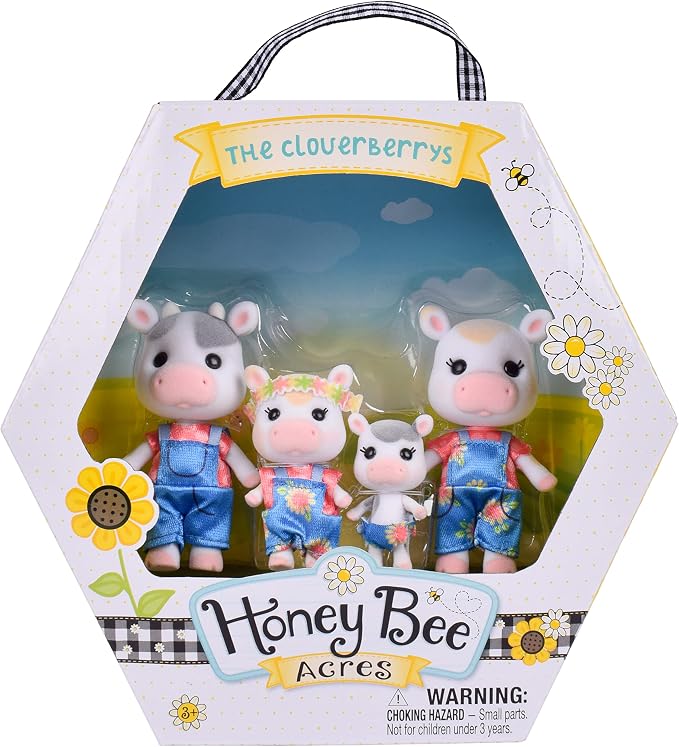 Honey Bee Acres The Cloverberrys Cow Family, 4 Miniature Doll Figures, Small