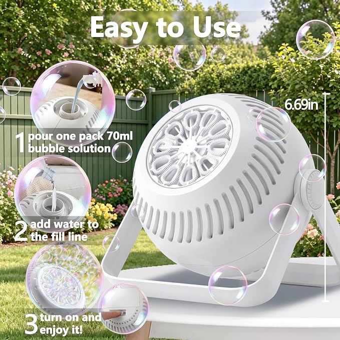 2026 Bubble Machine, 20000+ Bubbles Rechargeable Bubble Maker, Automatic Bubble Blower with Lights & 360° Adjustable Angle, Outdoor Bubble Toys Gifts for Kids, Birthday Parties, Backyard, Wedding