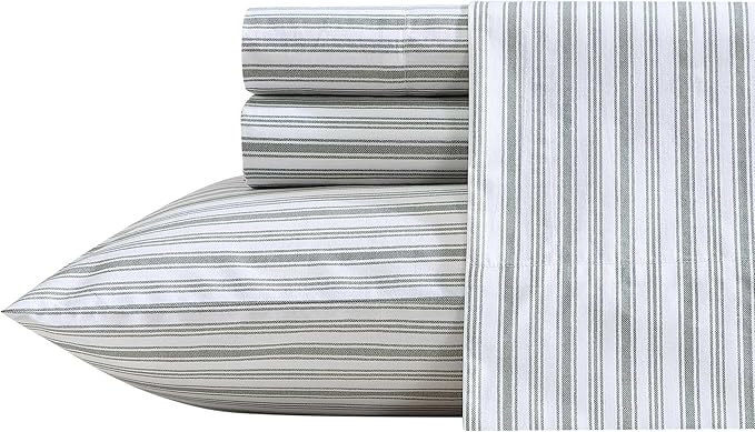 Nautica - Full Size Sheet Set, Crisp & Tailored Cooling Sheets with a Smooth Cotton Percale Lightweight Feel - Bed Sheets with Matching Pillowcases & Fitted Sheet (Coleridge Stripe Green)