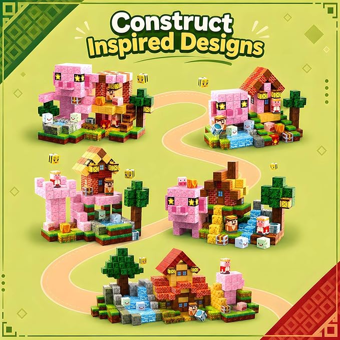 200 PCS 0.8in Magnetic Building Blocks,Pig House Magnetic Blocks,Magnetic Stacking Cubes for School STEM Family Education Toys Boys Girls Ages 4 6 8 10 Kids (Pig House-200pcs)