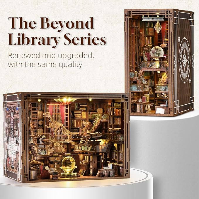 CCCDF DIY Book Nook Kit, Miniature Dollhouse Booknook Kit, 3D Wooden Puzzle Bookend Bookshelf Insert Decor with LED Light for Teens and Adults (Beyond Library Max)