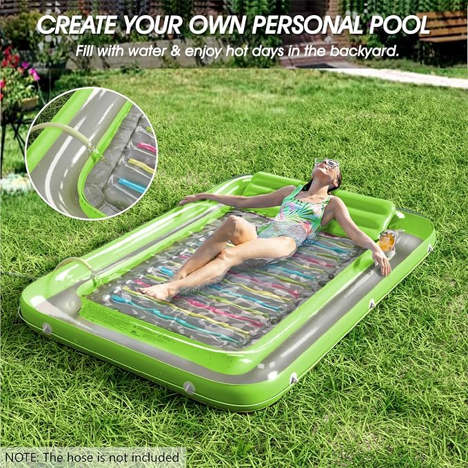 Inflatable Tanning Pool Lounger Float - Jasonwell 4 in 1 Sun Tan Tub Sunbathing Pool Lounge Raft Floatie Toys Water Filled Tanning Bed Mat Pad for Adult Blow Up Kiddie Pool Kids Ball Pit (GR, XXL)
