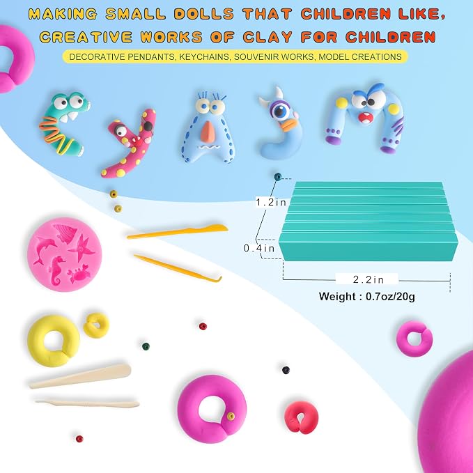 Non-Toxic Polymer Clay 50 Colors, Oven Bake Modeling Clay Kit, DIY Crafts | Ideal for DIY jewelry, miniatures, keychains, & home decor. Perfect for kids , teens, adults, craft beginners & pros