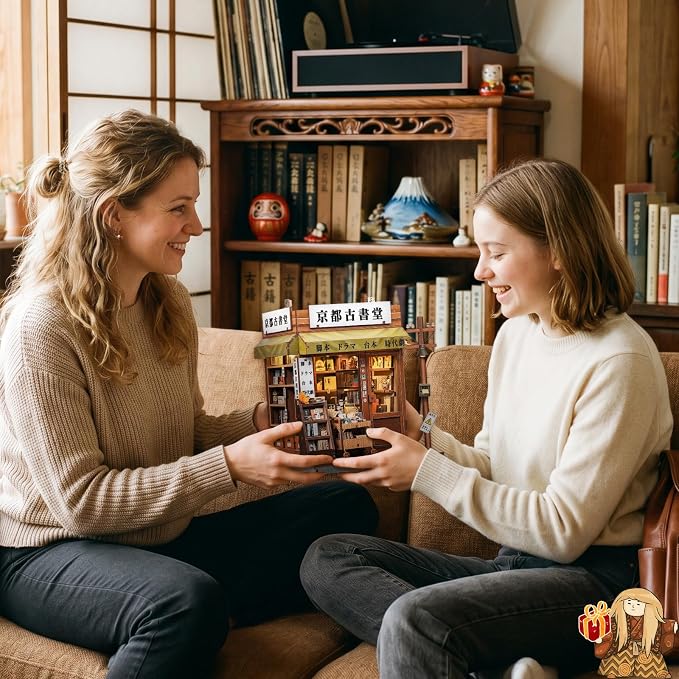 CUTEBEE Book Nook Kit - DIY Miniature House Japanese Kyoto Bookstore, Dollhouse Booknook for Adults, Tiny House Bookshelf Decor 3D Wooden Puzzle Gifts (Antique Bookery of Kyoto)
