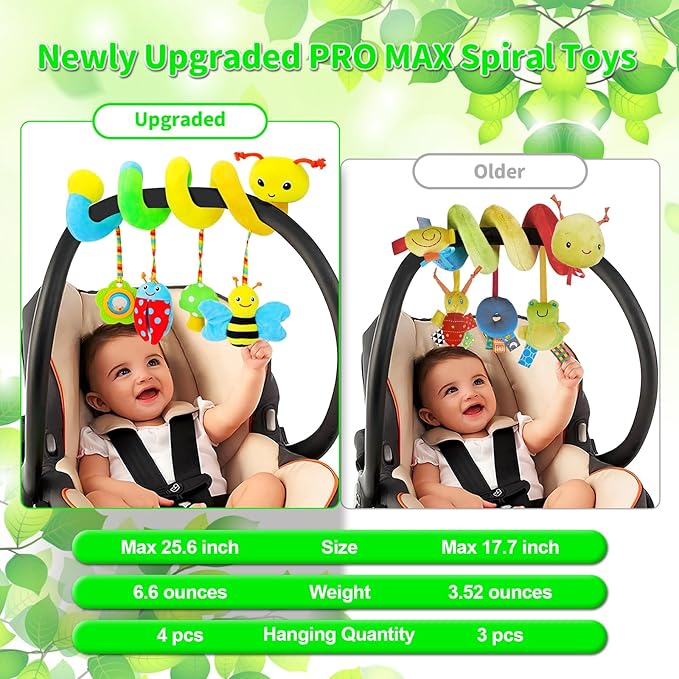 Car Seat Toys for Babies 0-6 Months Upgraded Version Spiral Car Seat & Stroller Activity Toy, Soft Plush Hanging Toys with Rattles, Best Gift for Ages 0 and Up