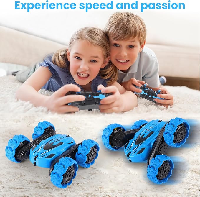RC Stunt Car, 360° Flips & Double-Sided Remote Control Truck with LED Lights, 2.4GHz High Speed All Terrain Off-Road Toy Car, Gift for Boys Girls Kids Ages 6-12 (Blue)