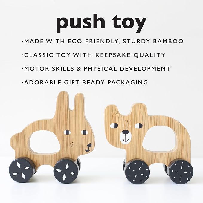Wee Gallery Bear Push Toy, Rolling Toy, Classic Motion Toys for Child Motor Skills, Balance, Roll Along Play, and Animal Nursery Decor (Baby, Toddler, Kids)