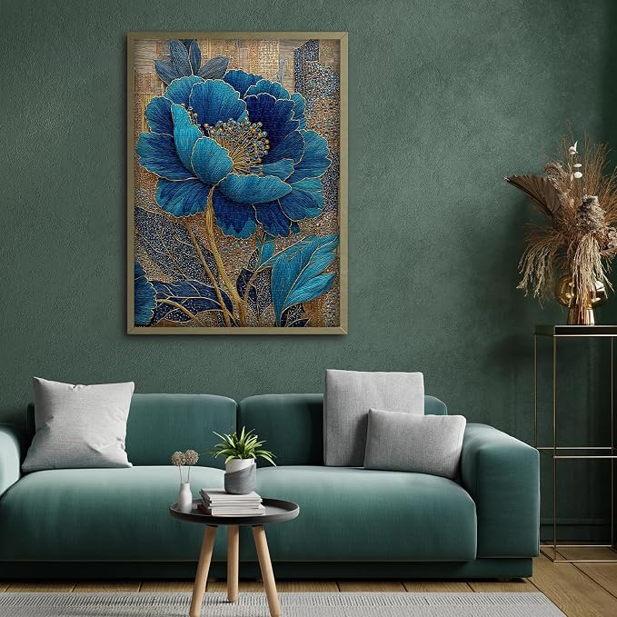 Blue Flower Puzzles for Adults 1000 Pieces, Beautiful Vintage Elegant Floral Jigsaw Puzzles, Diamond Aesthetic Art Plant Theme Puzzle Challenge for Adults Artistic