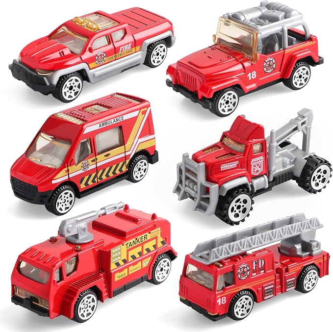 6 Pack Diecast Fire Truck Vehicle Toy - Mini Car Metal Model Toy Set - Kids Fire Engine Emergency Vehicles Set for Boys Girls - Gifts for 3 4 5 6 7 Year Olds