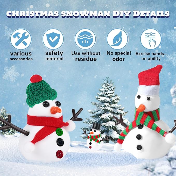 12Pack Build a Snowman Kit - Christmas Crafts for Kids,Air Dry Clay Snowman Crafts for Kids,Modeling Clay Snowman DIY Kit,Christmas Crafts Xmas Holiday Party Decor Gift,for Age 3+